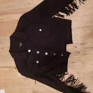 bebe Black Fringe Jean Jacket